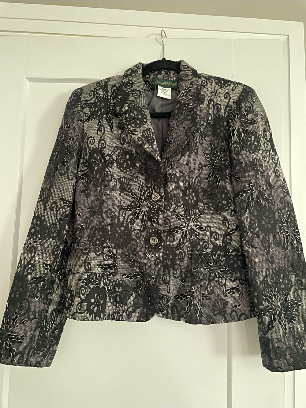 Harve Benard Black & Silver Floral Jacquard Blazer